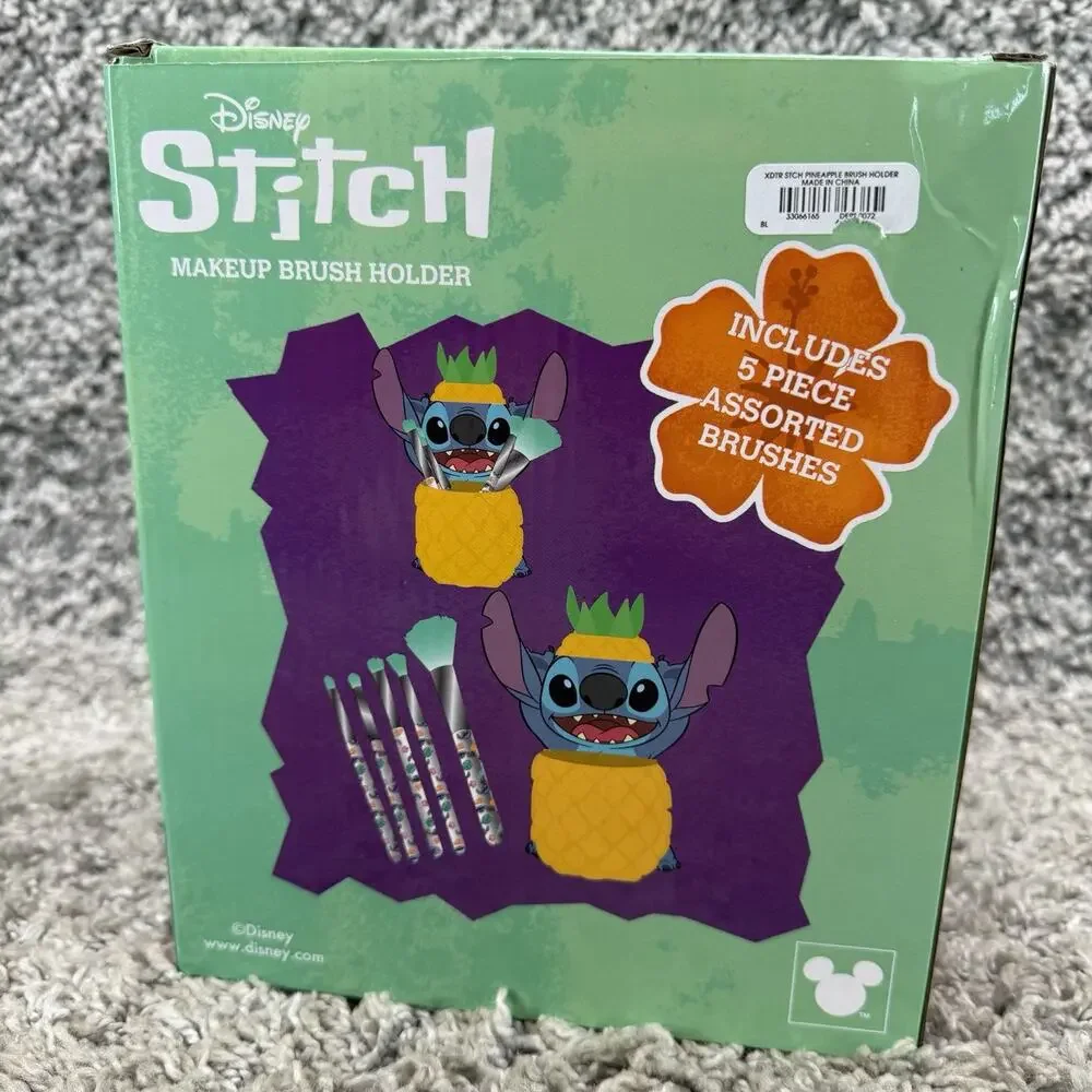 Disney Lilo & Stitch Make Up Brush Holder Pineapple Jar Cosmetic Brush Set New